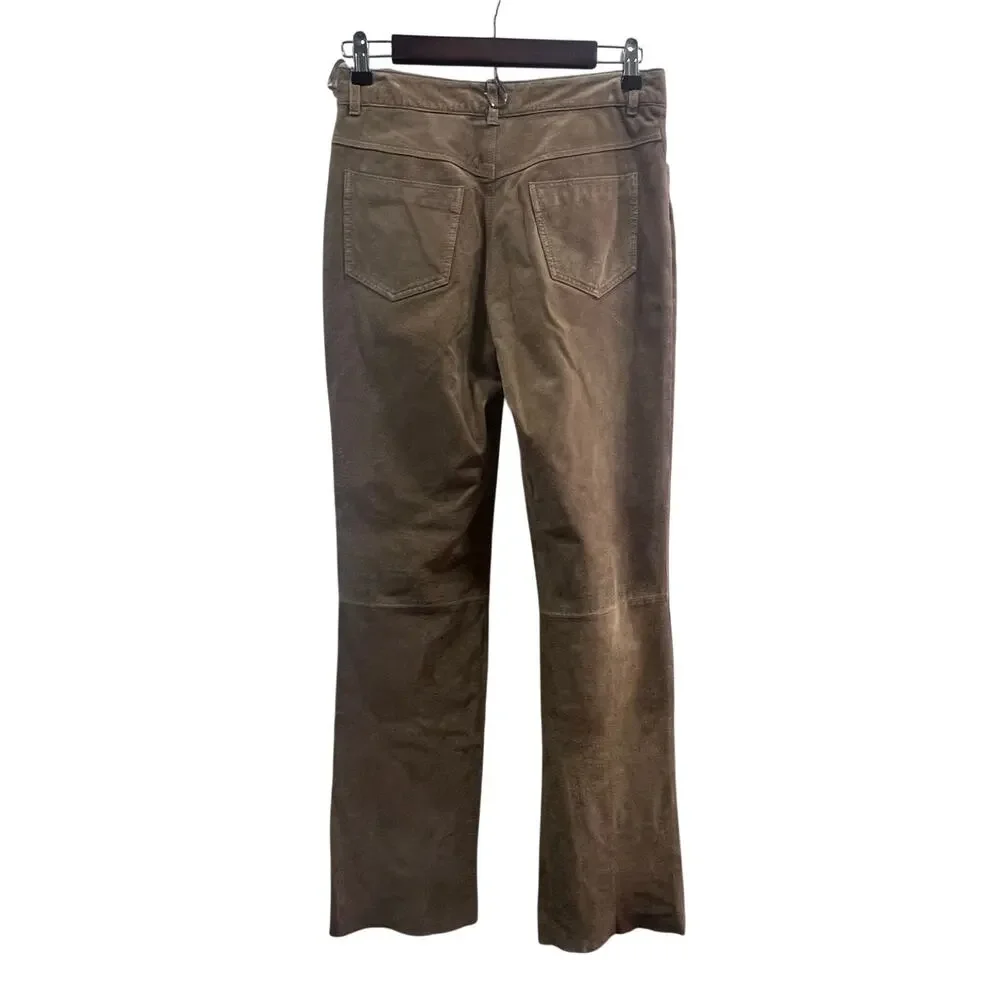 Vintage Jou Jou Tan Suede Leather Mid Rise Pants Women's Size 7/8 Western Boho - Picture 2 of 9